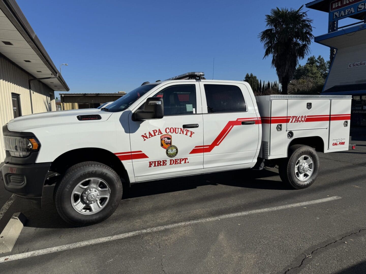 Napa County Fire Department utility truck parked.
